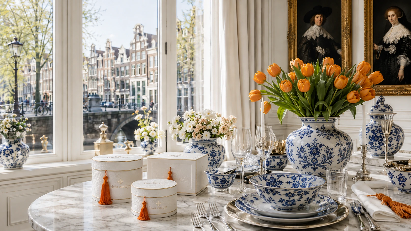 Huis van Lys Dutch table setting by an Amsterdam canal